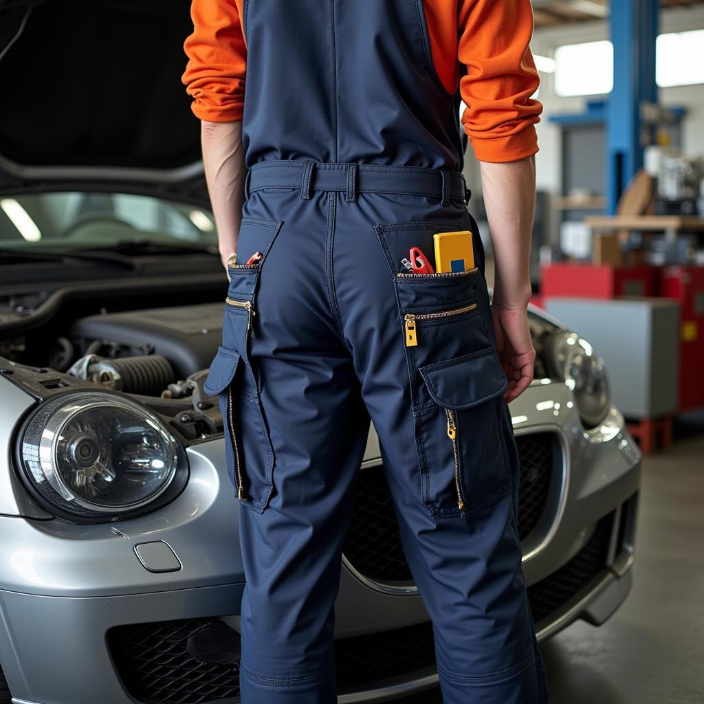 Mechanic Working on a Car Engine Wearing 5x Overalls