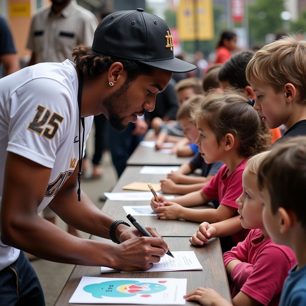 Aaron James signing autographs for young fans