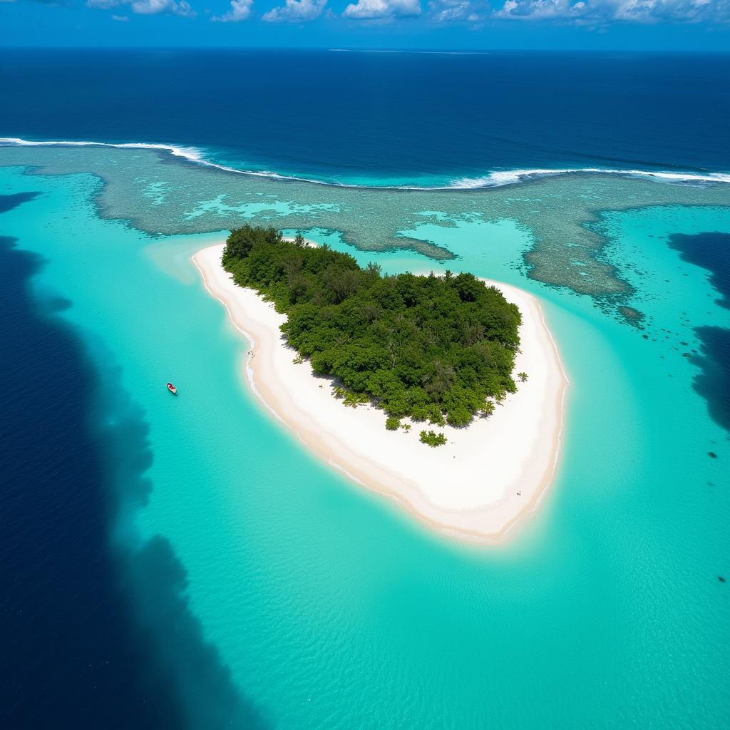 Aerial view of a heart-shaped coral island wallpaper