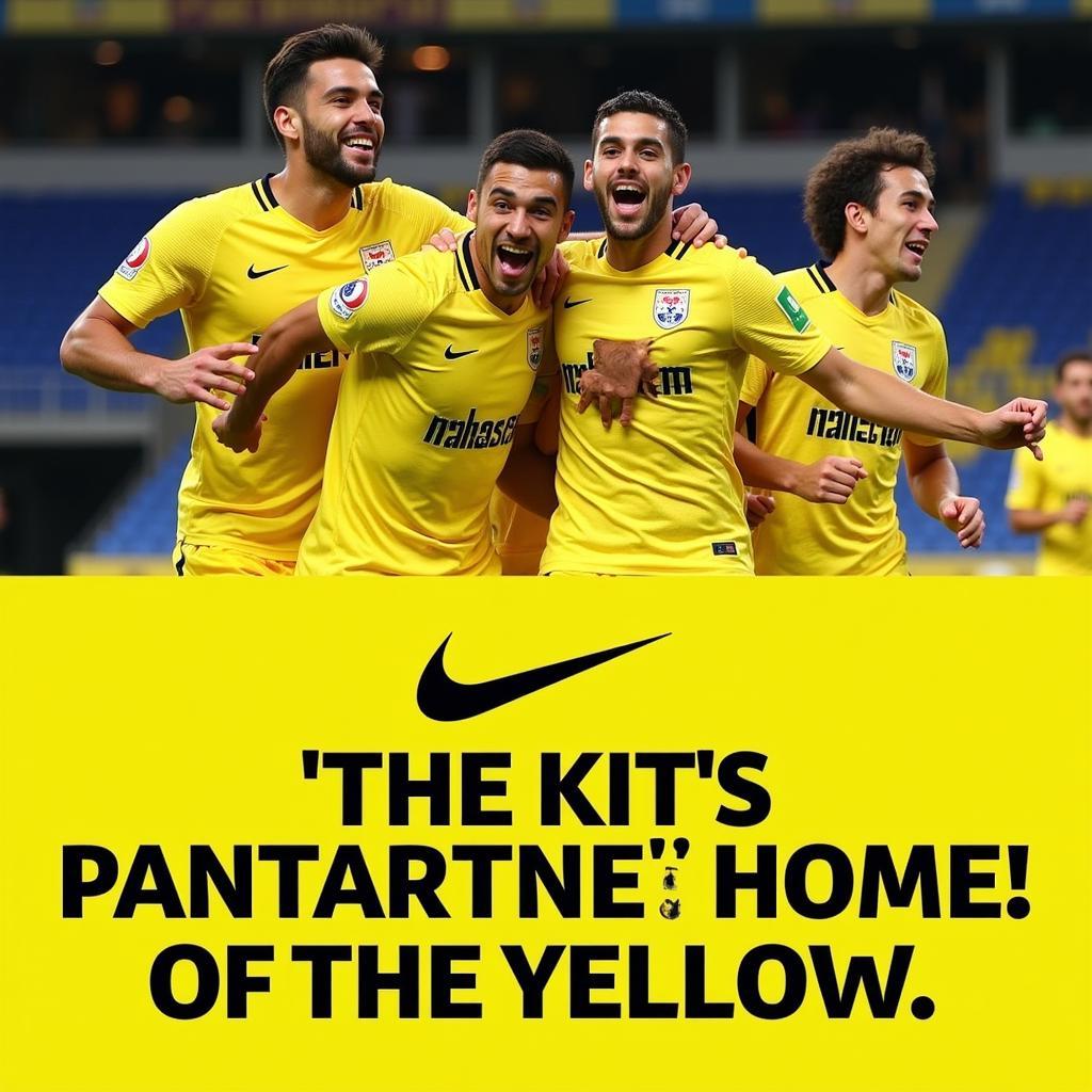 Al Nassr players celebrating a victory in their home kit