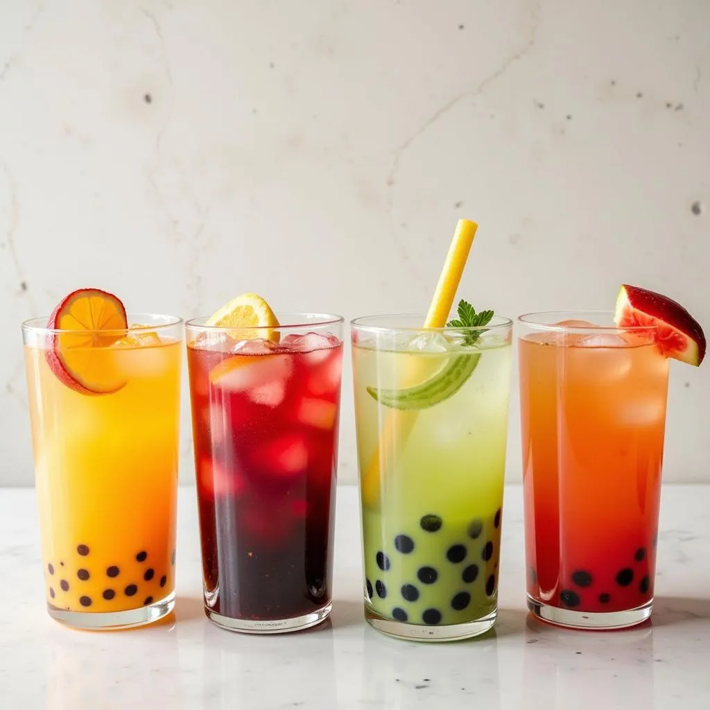 A colorful assortment of alcohol bubble tea flavors