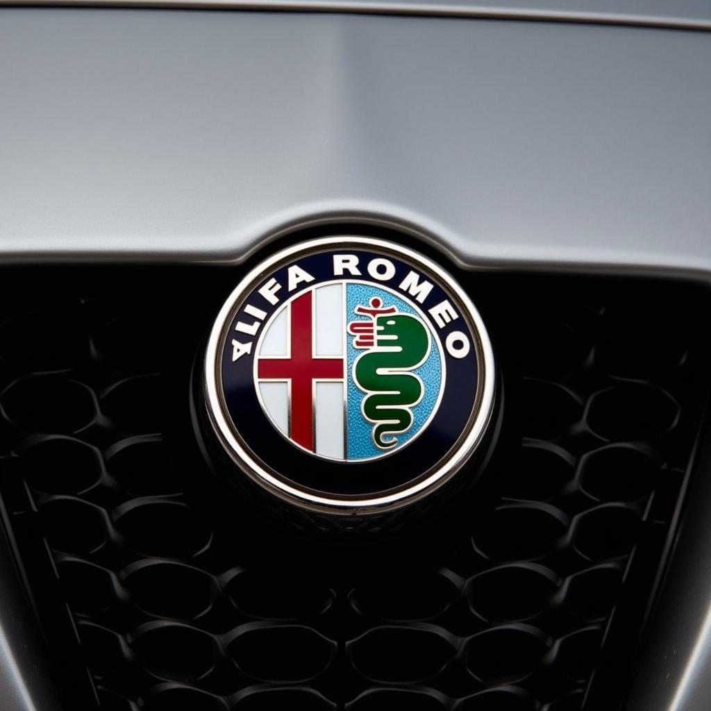 Close-up of the Alfa Romeo Quadrifoglio badge