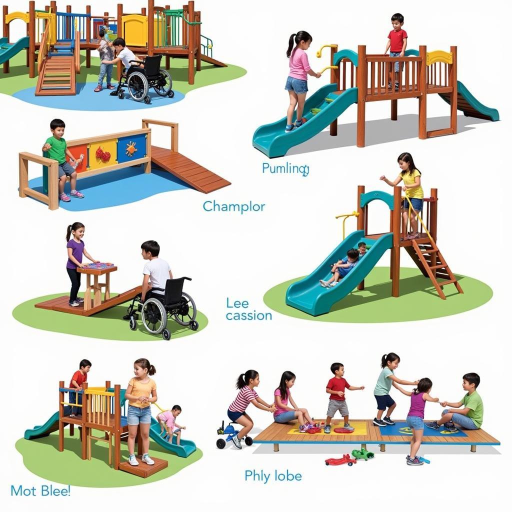 Children of all abilities playing together on an aligned play playground set