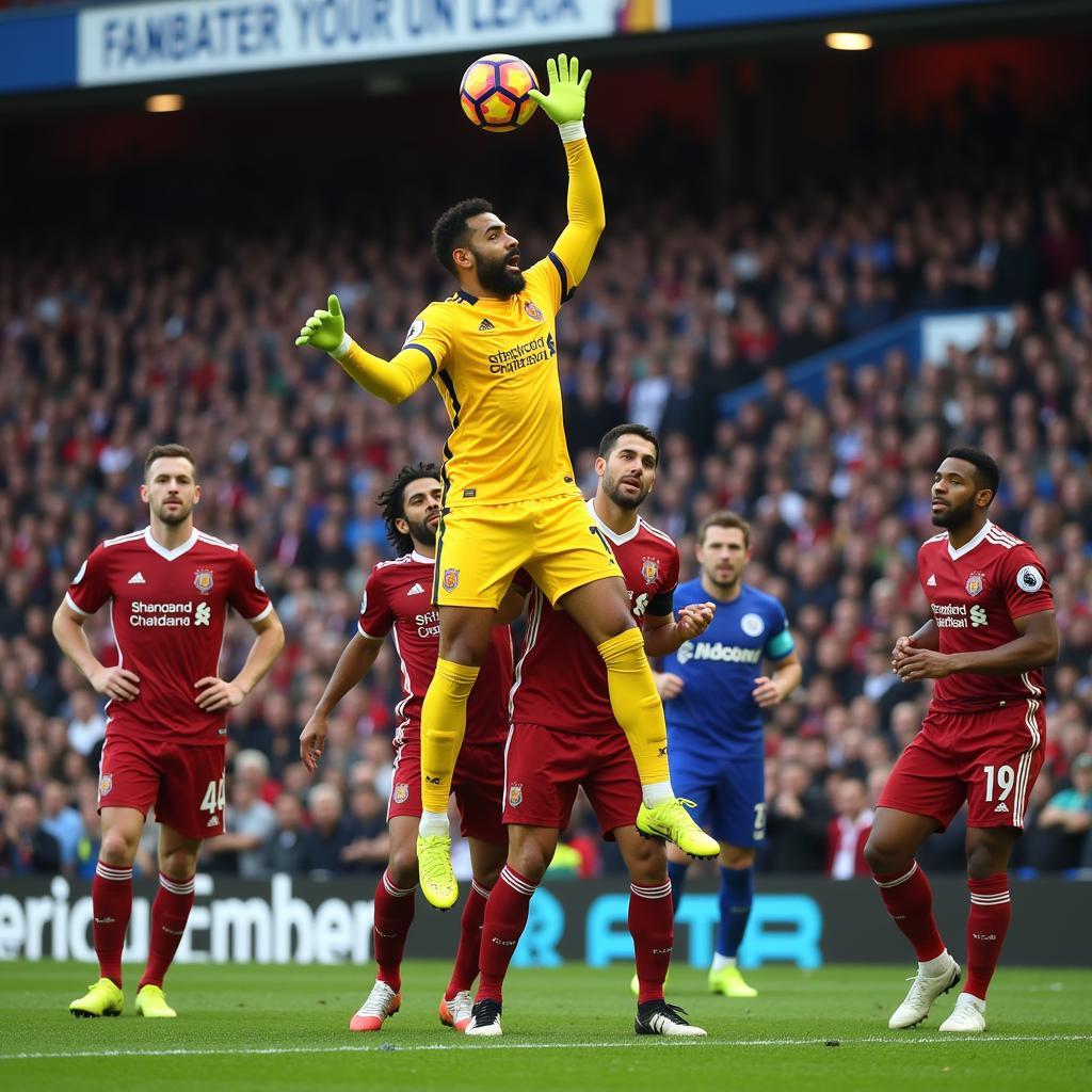 Alisson calmly collecting a cross in a crowded penalty area