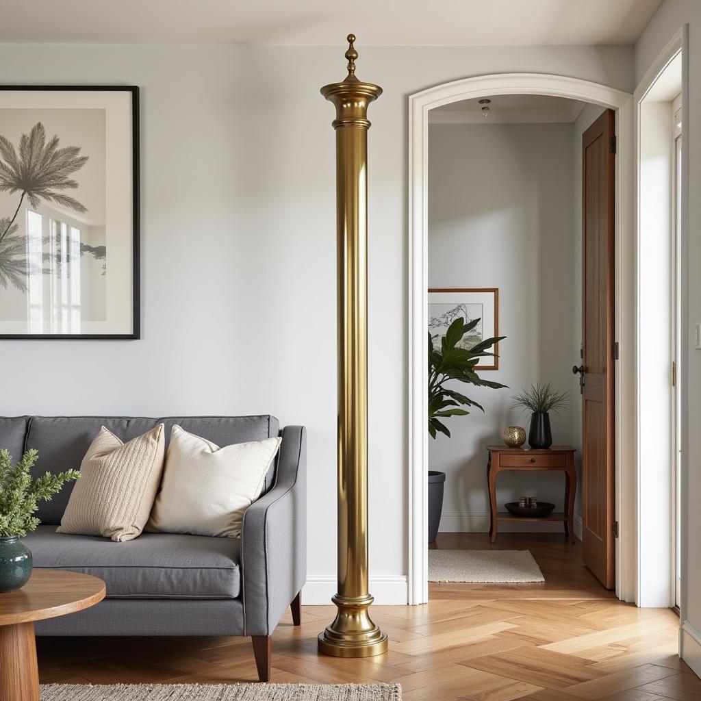 Antique Brass Fire Pole in Modern Home