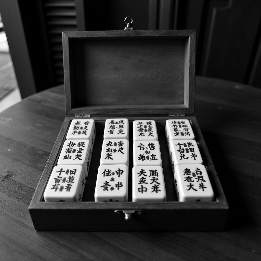 Antique Mahjong Set in Black and White