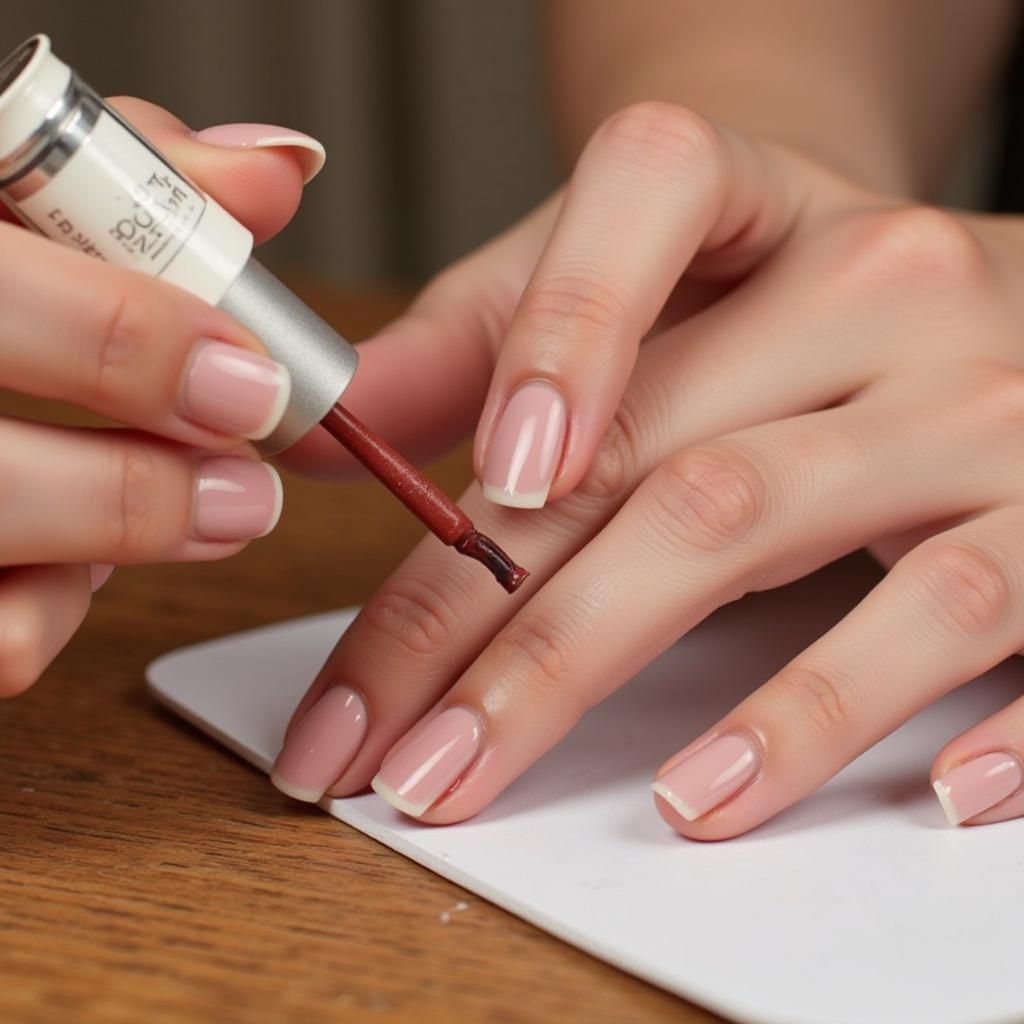 Applying C&C nail polish.