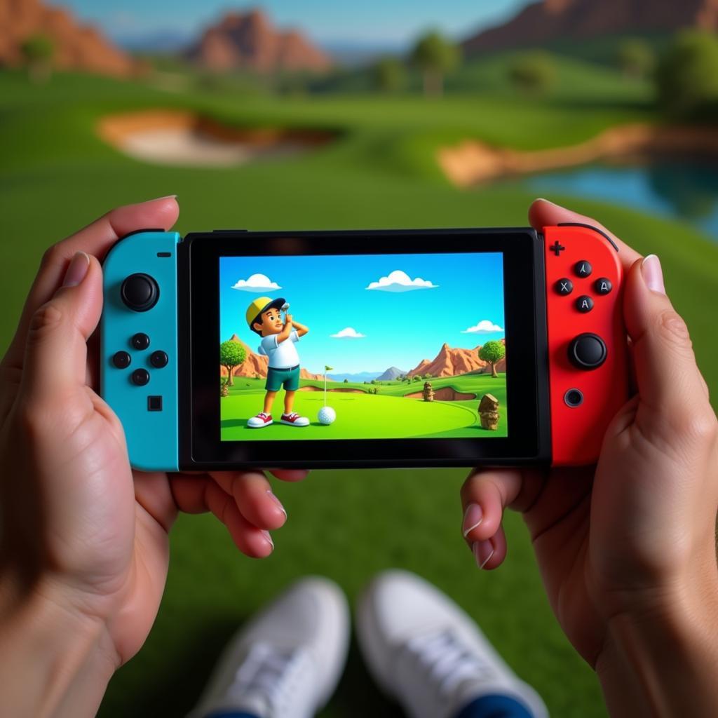 Person playing a golf game on Nintendo Switch