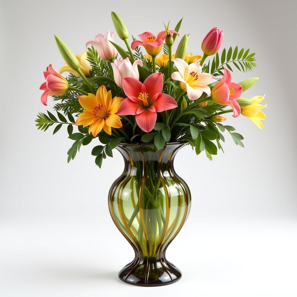 Art Nouveau glass vase with a floral arrangement