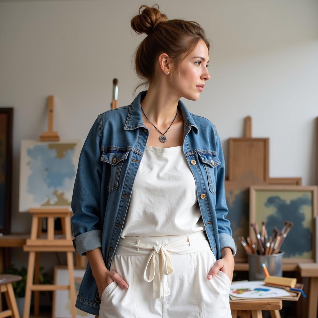 Comfortable and Stylish Outfit for an Artist in Their Studio