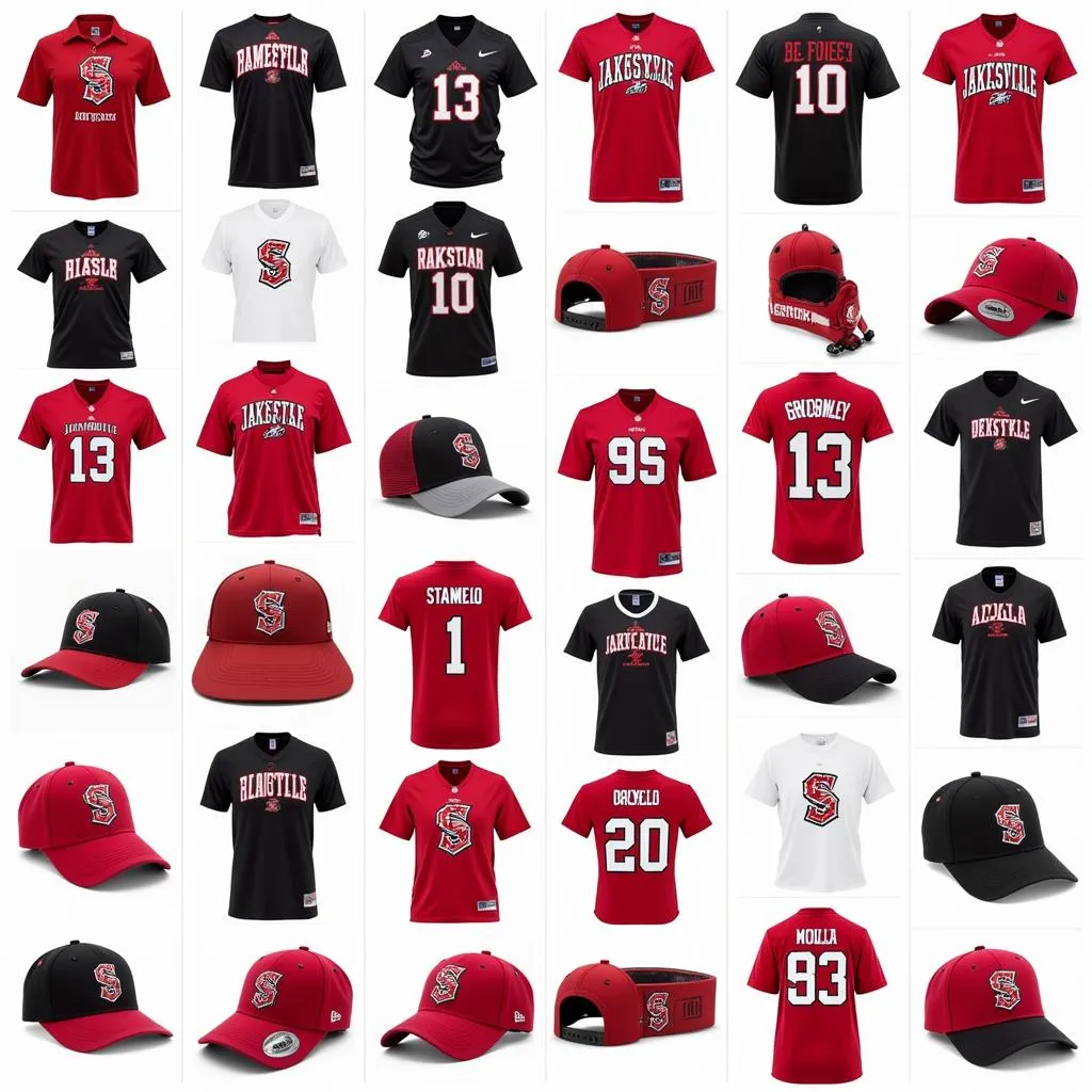 Assortment of Jacksonville State Gamecocks apparel and merchandise