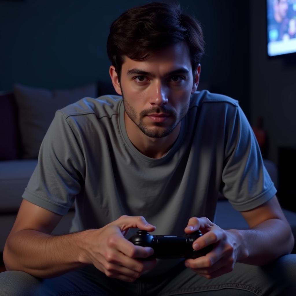 Young athlete engrossed in a video game