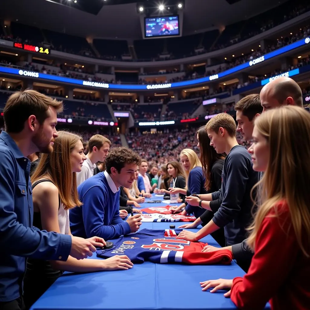 Auston Matthews signing jerseys at a fan event