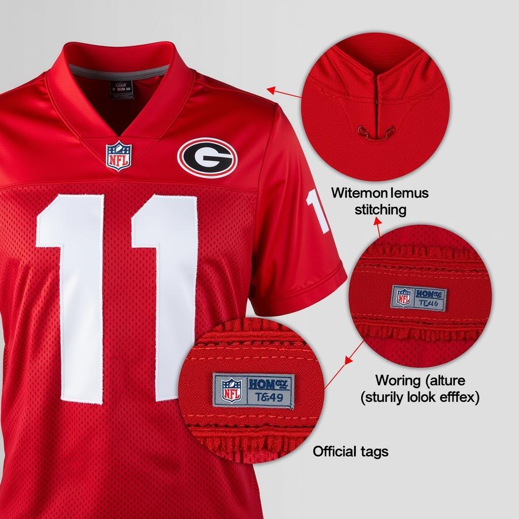 Close-up of an authentic UGA jersey showcasing the intricate stitching, high-quality fabric, and official NCAA tags