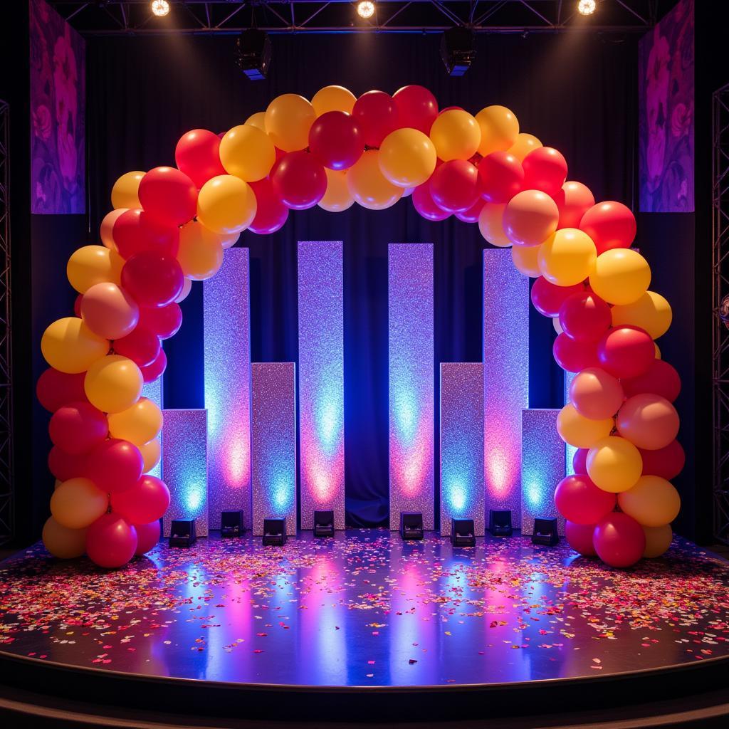 Award ceremony stage design with balloons and confetti