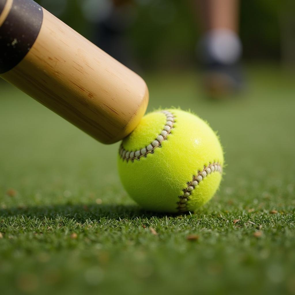 A baseball player connecting with the ball for a deep drive, showcasing the ideal contact point.