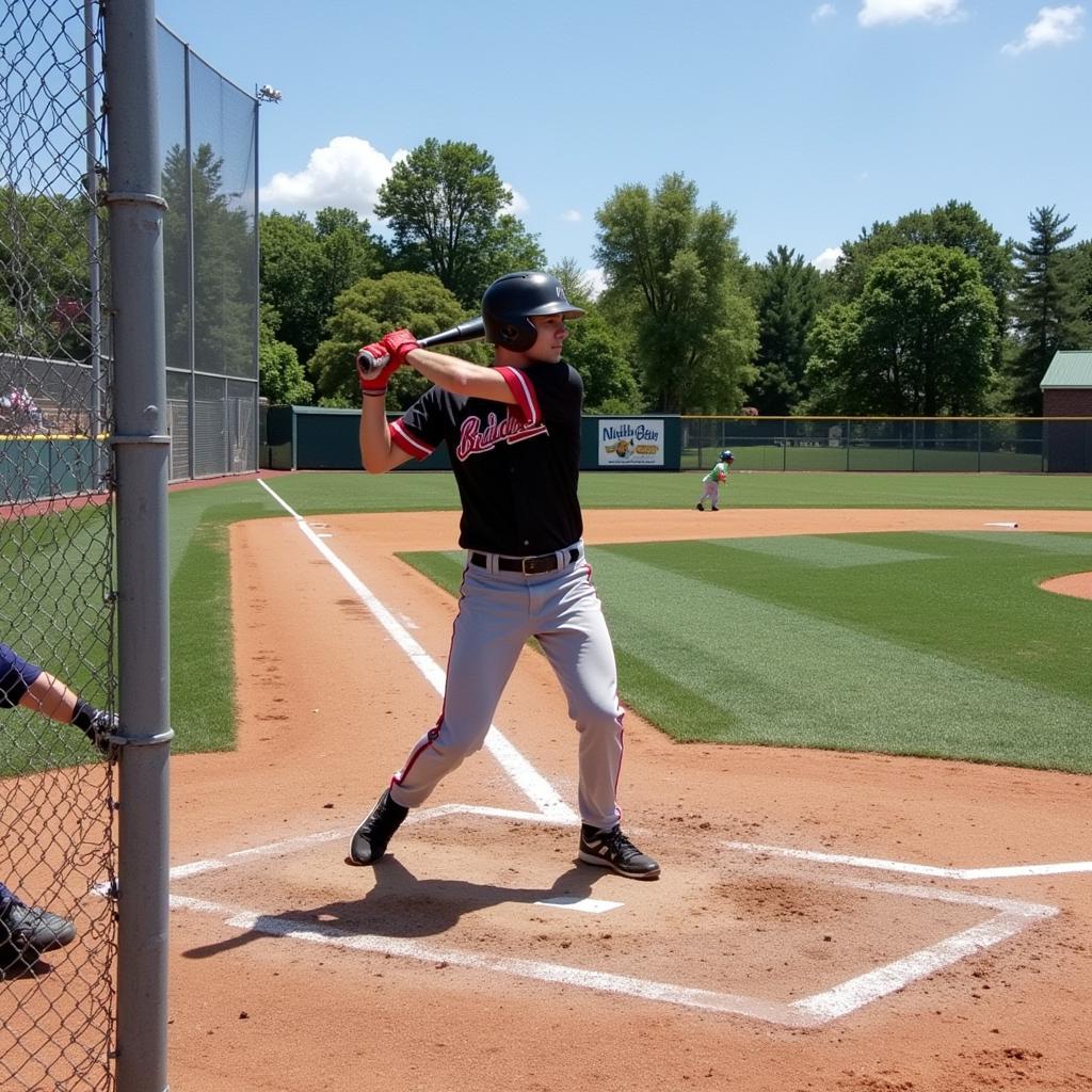 A baseball player diligently practicing their swing, aiming to perfect their deep drive technique.