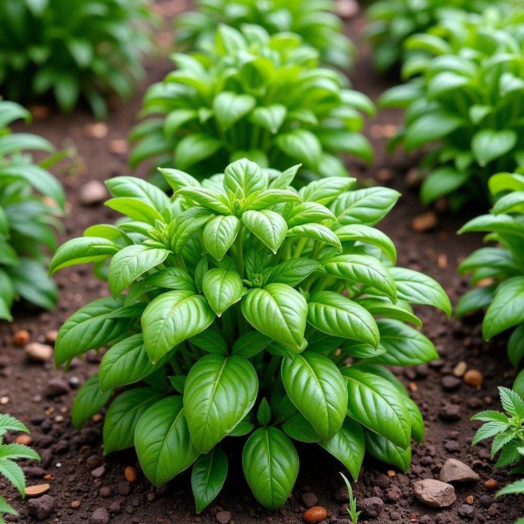 Basil Growing in a Home Garden