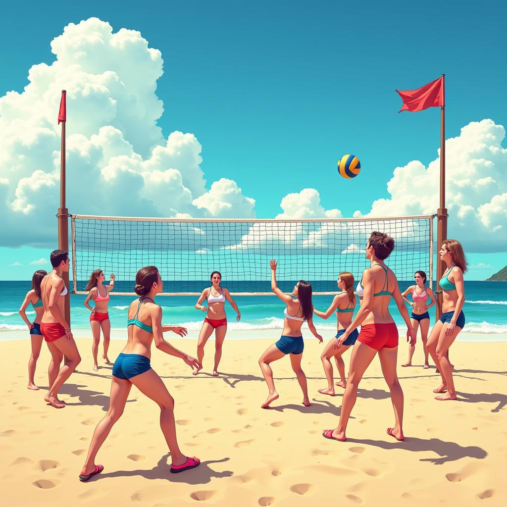 Beach Volleyball Players During a Match