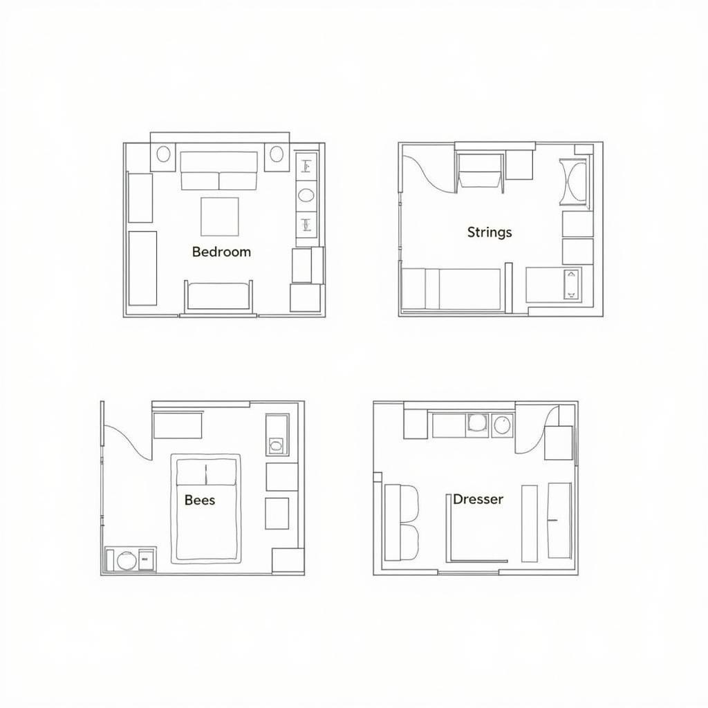 Different bedroom furniture layouts for various room sizes.