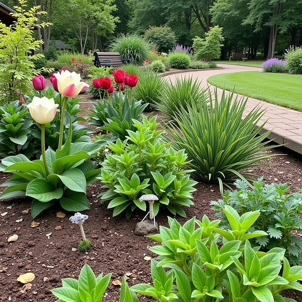 A raised bed vegetable garden filled with a variety of colorful vegetables like tomatoes, lettuce, and peppers.