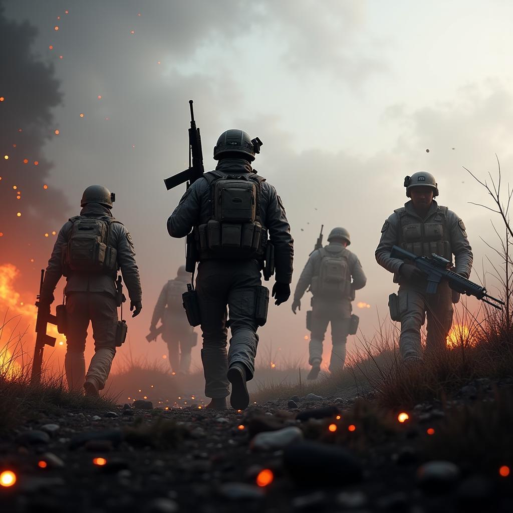 Soldiers engaged in an intense firefight on a BF4 server