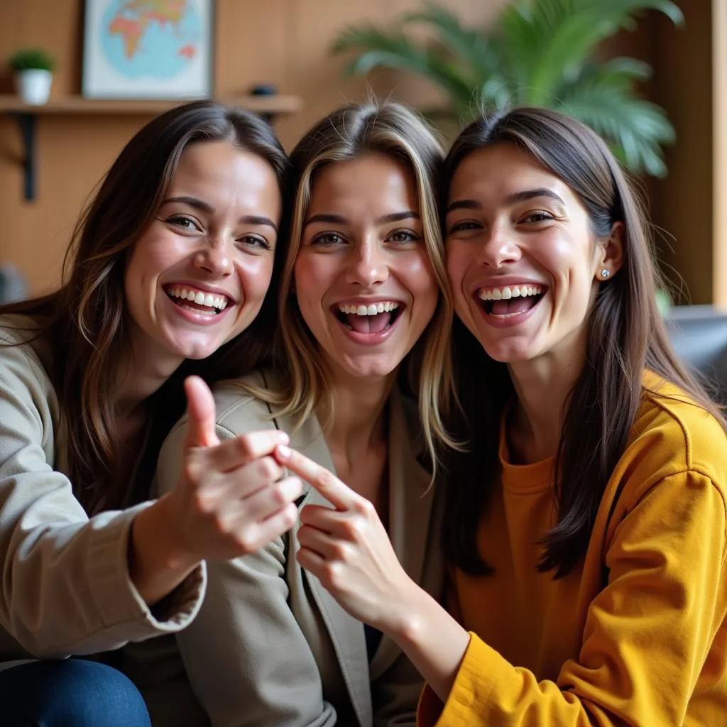 Three best friends laughing hysterically together