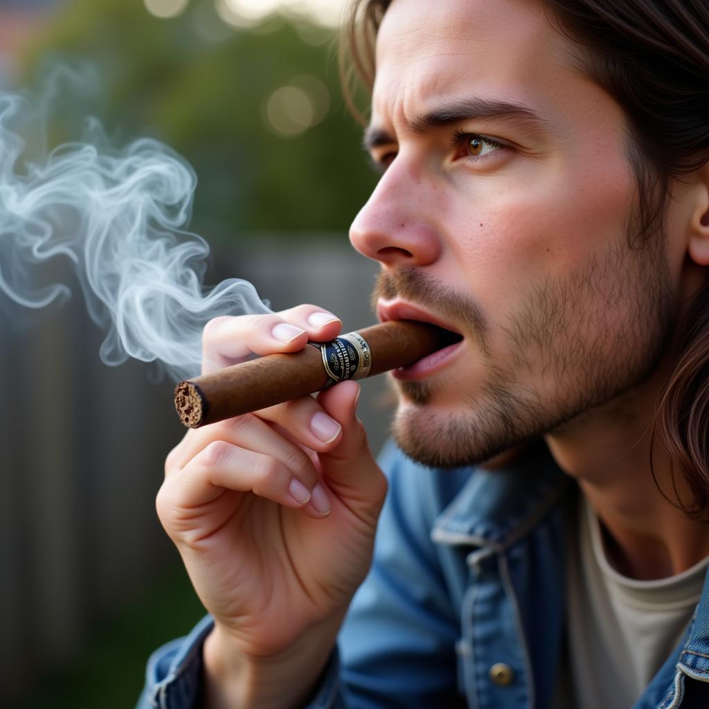 A person enjoying a Black and Mild cigar