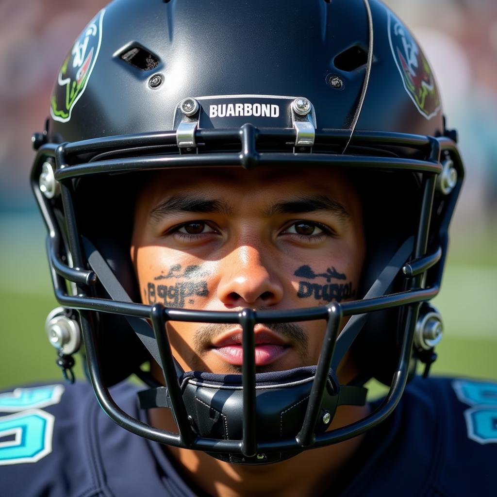 Football Player Wearing Black Face Mask