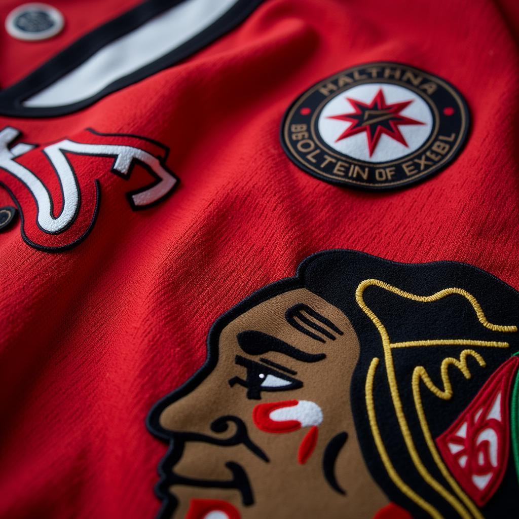 Close-up Details of a Blackhawks Alternate Jersey