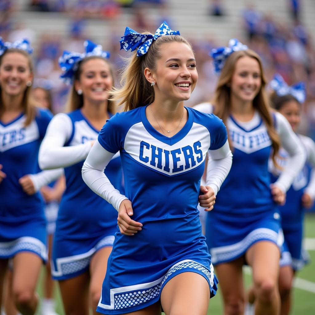 Blue and White Cheer Squad Showing Their Spirit