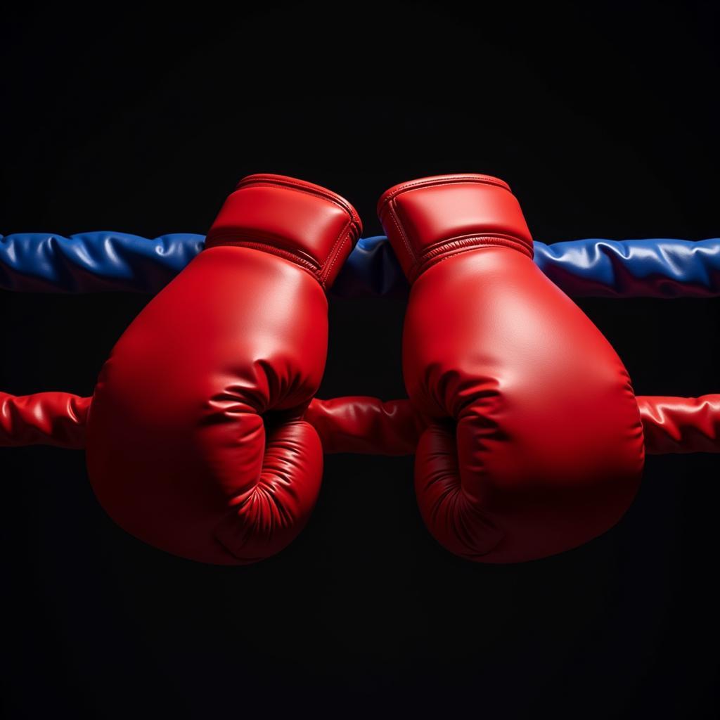 Close-up of boxing gloves in the ring