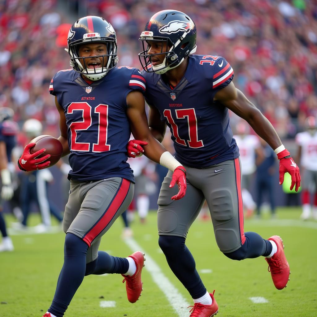 Brian Robinson Jr. and Terry McLaurin celebrating a touchdown.