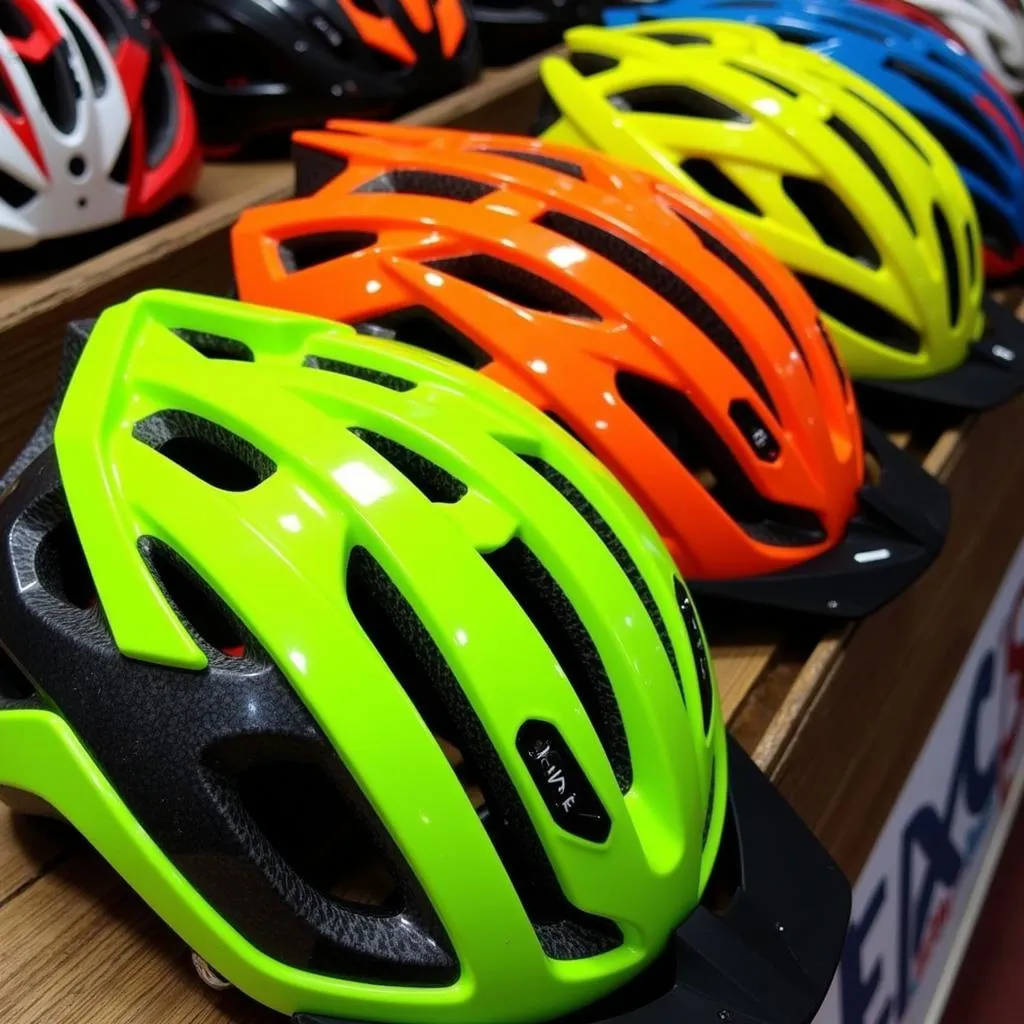 Bright Bike Helmets on Display