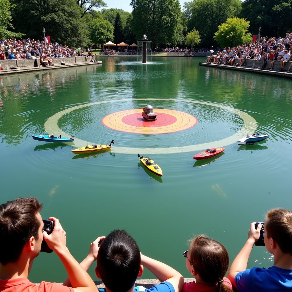 Remote controlled boat competition with a bullseye target