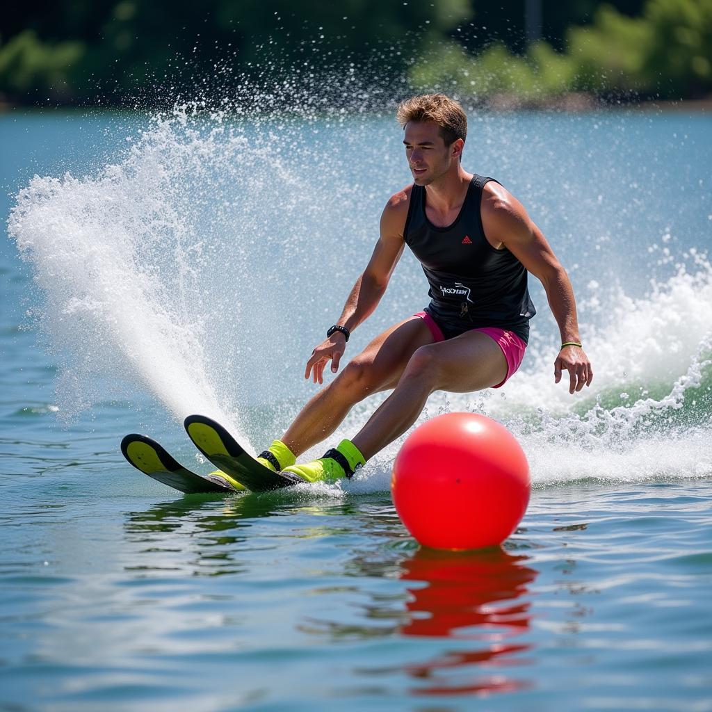 Waterskier hitting a bullseye target