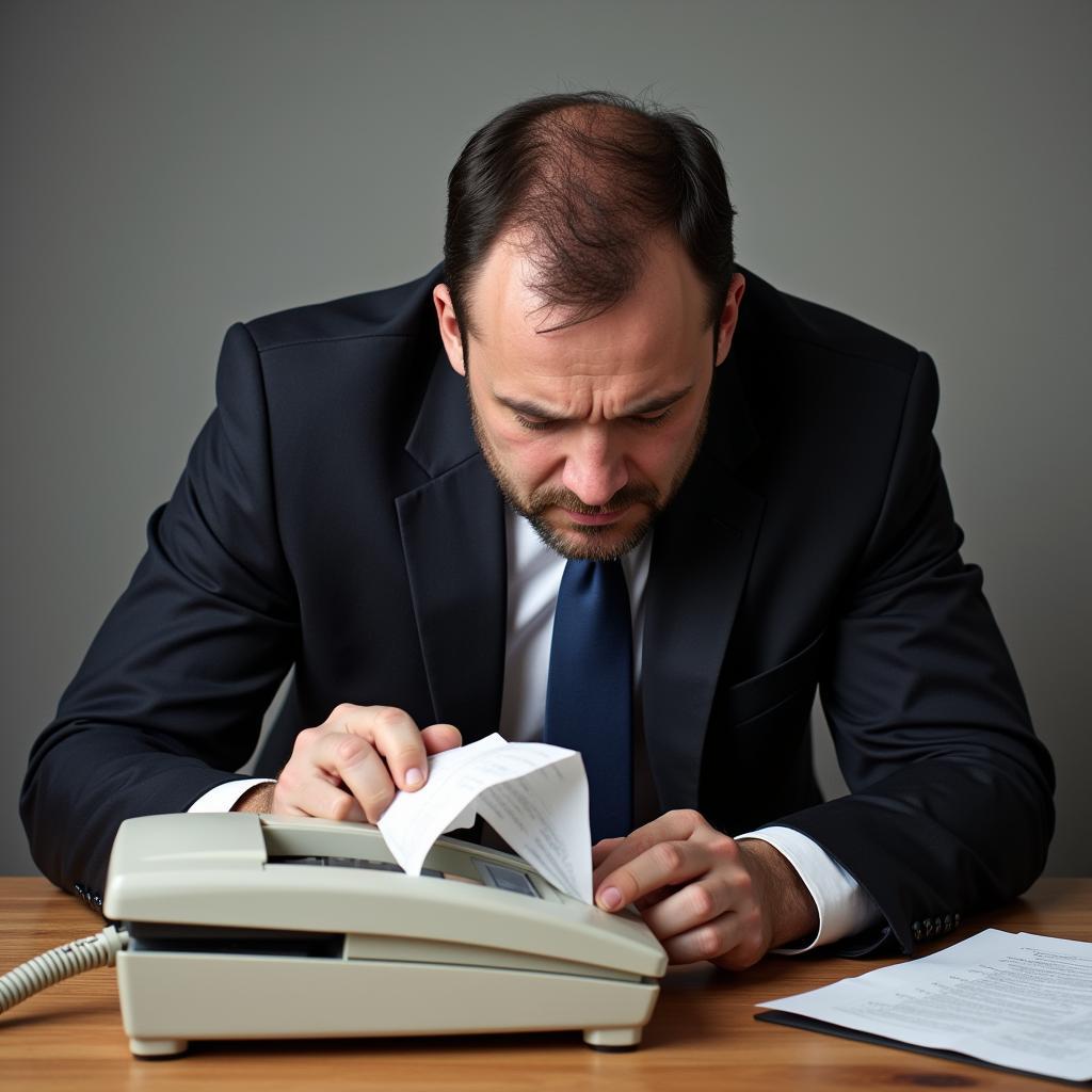 Frustrated Businessman Trying to Fix a Paper Jam