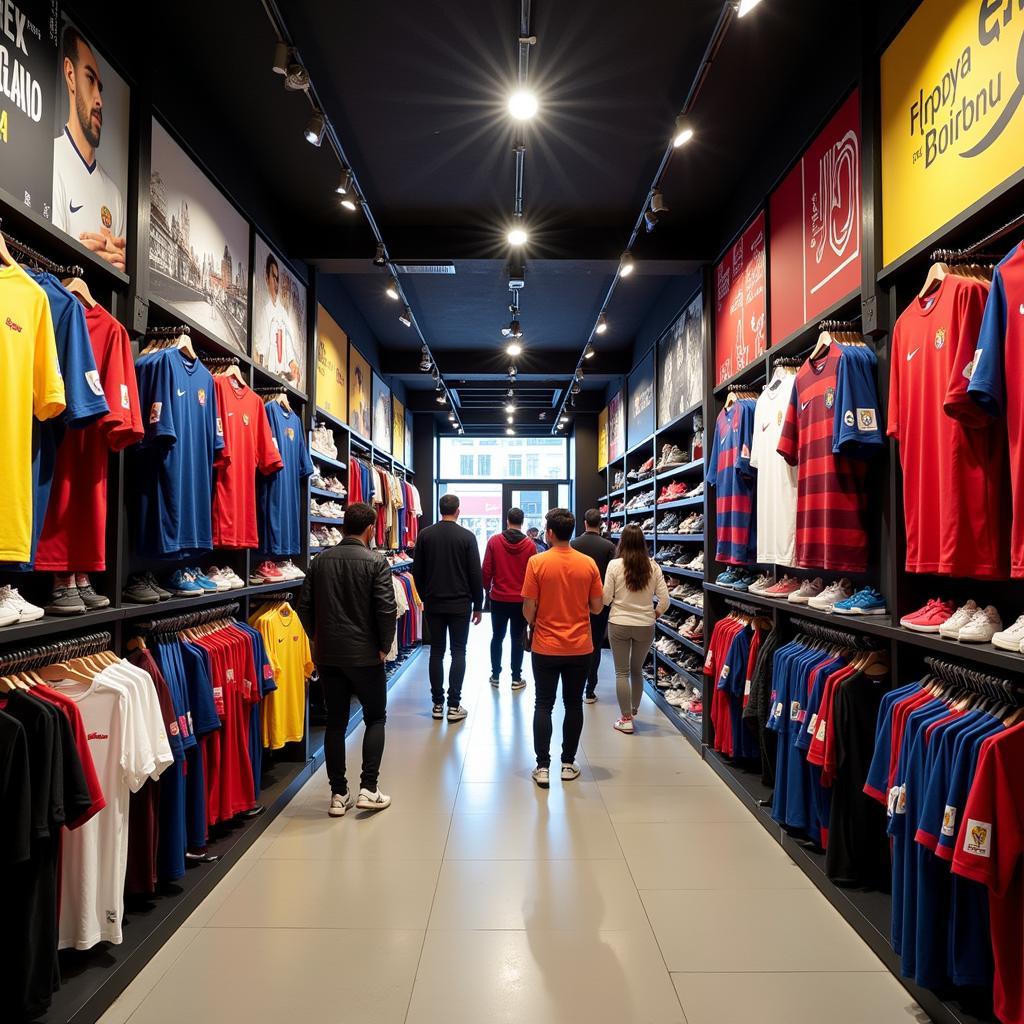 A bustling sportswear store in Madrid with a variety of choices