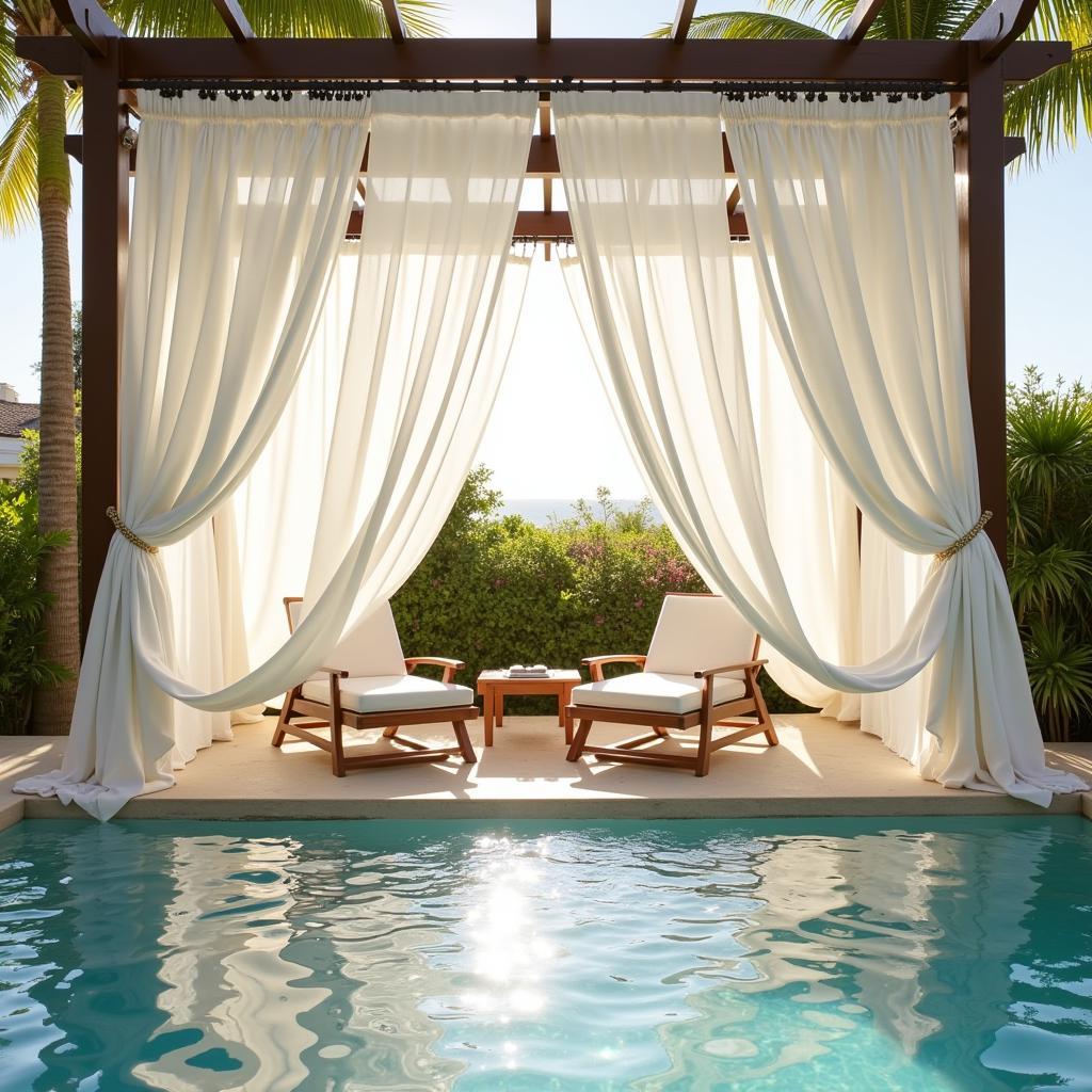 Poolside Cabana with Curtains for Relaxation