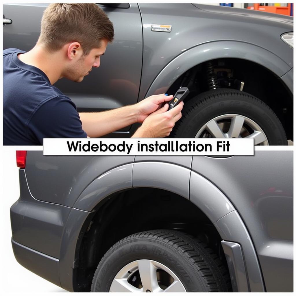  Mechanic installing a Rocket Bunny V3 widebody fender on a car