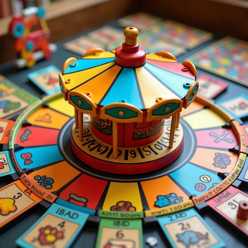 Carousel board game with spinning board