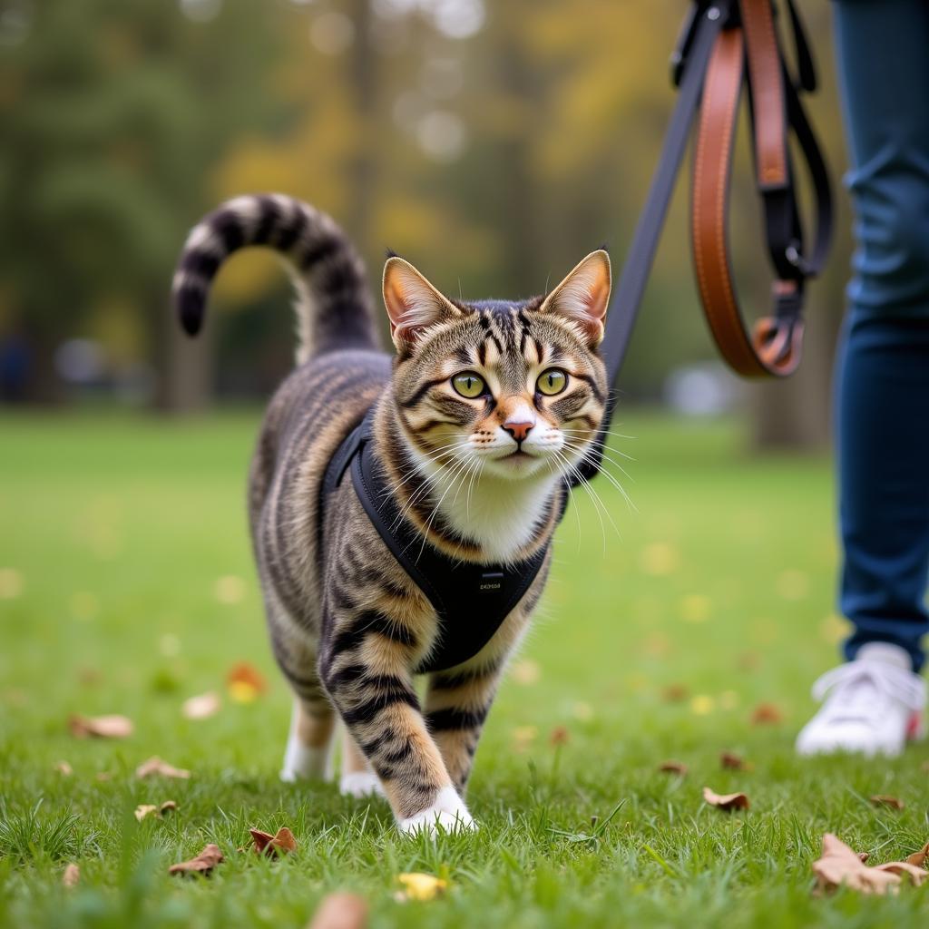 Cat Exploring in Harness