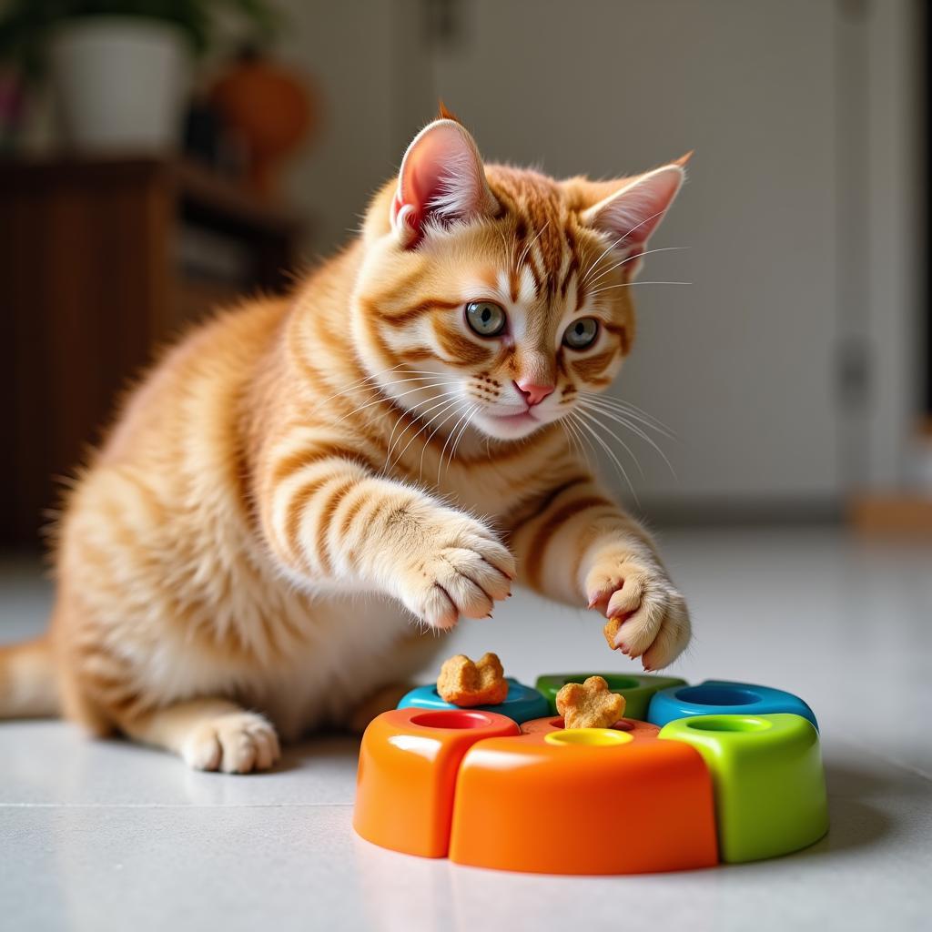 Cat Engaged with Puzzle Toy