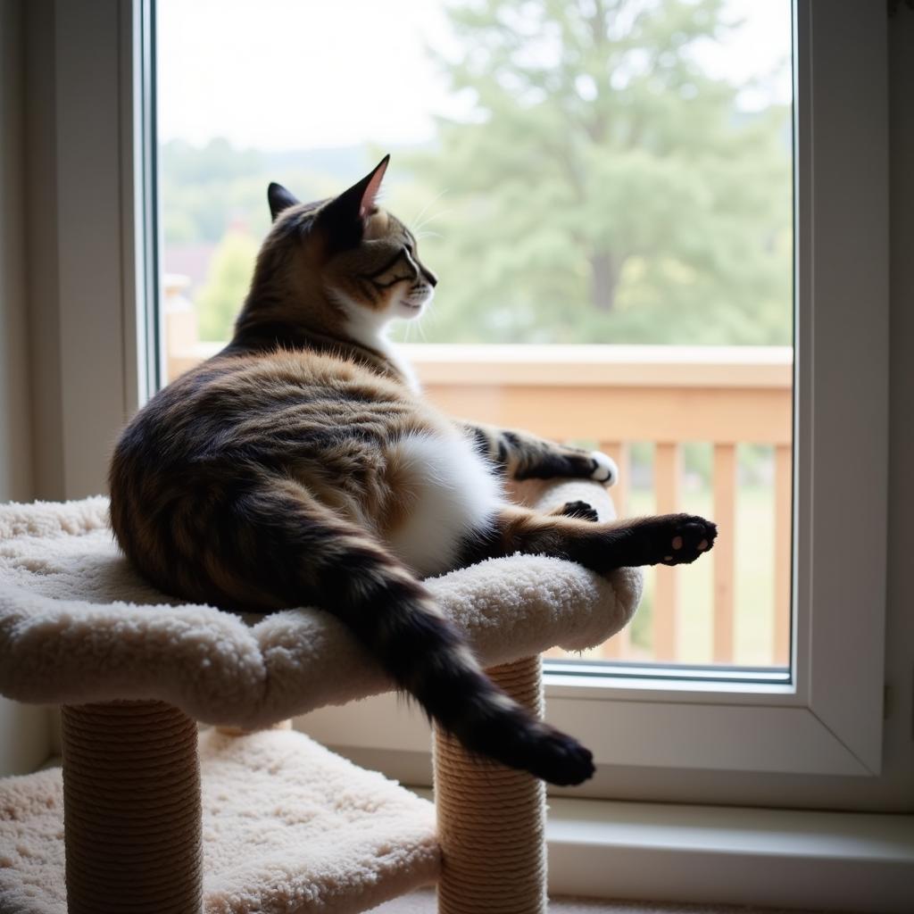 Cat Relaxing on a Cat Tree Perch