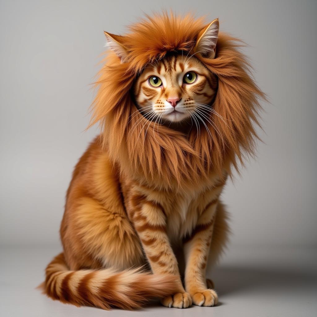 Cat Wearing a Lion Mane Costume