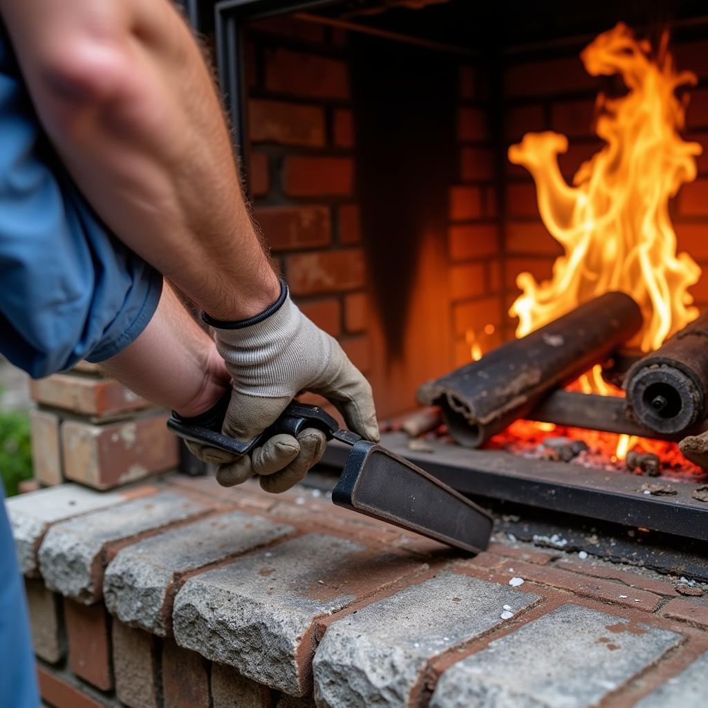 Certified chimney sweep inspecting a flue for creosote buildup