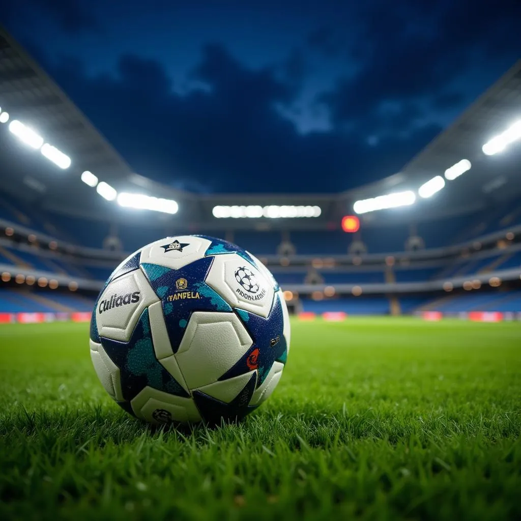 Champions League ball on a pitch