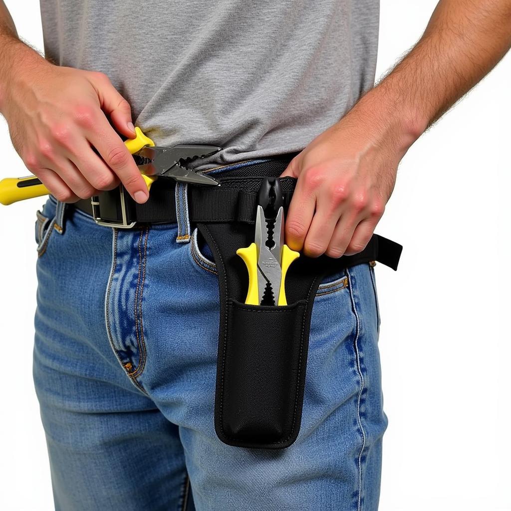 Worker Using Channel Lock Pliers with a Holster