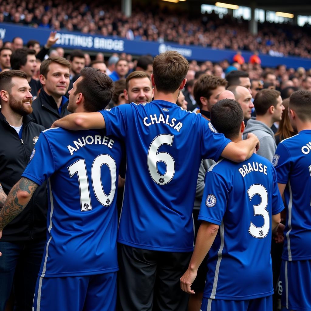 Chelsea fans sporting the new 22/23 third kit at a match