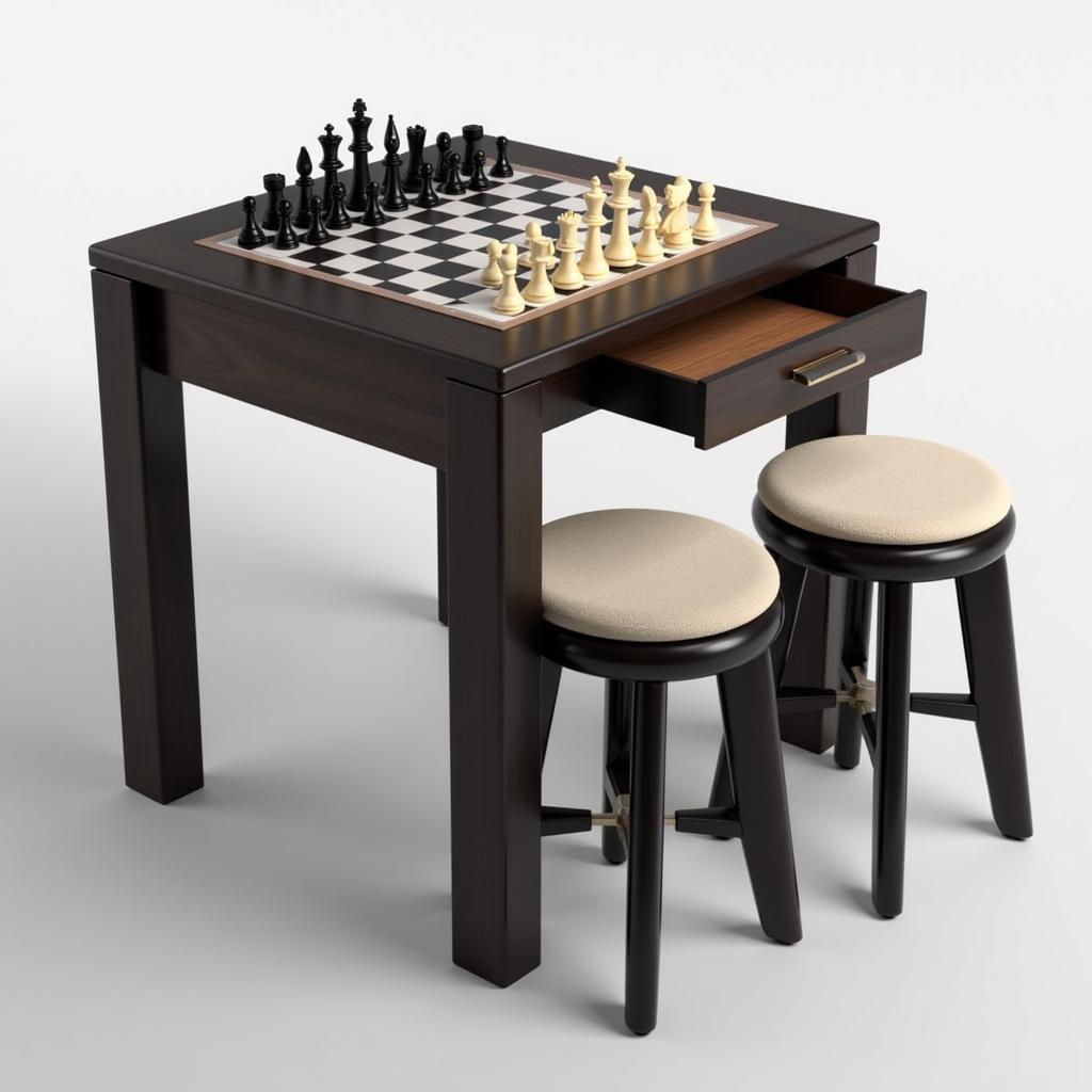 Modern chess table with stools